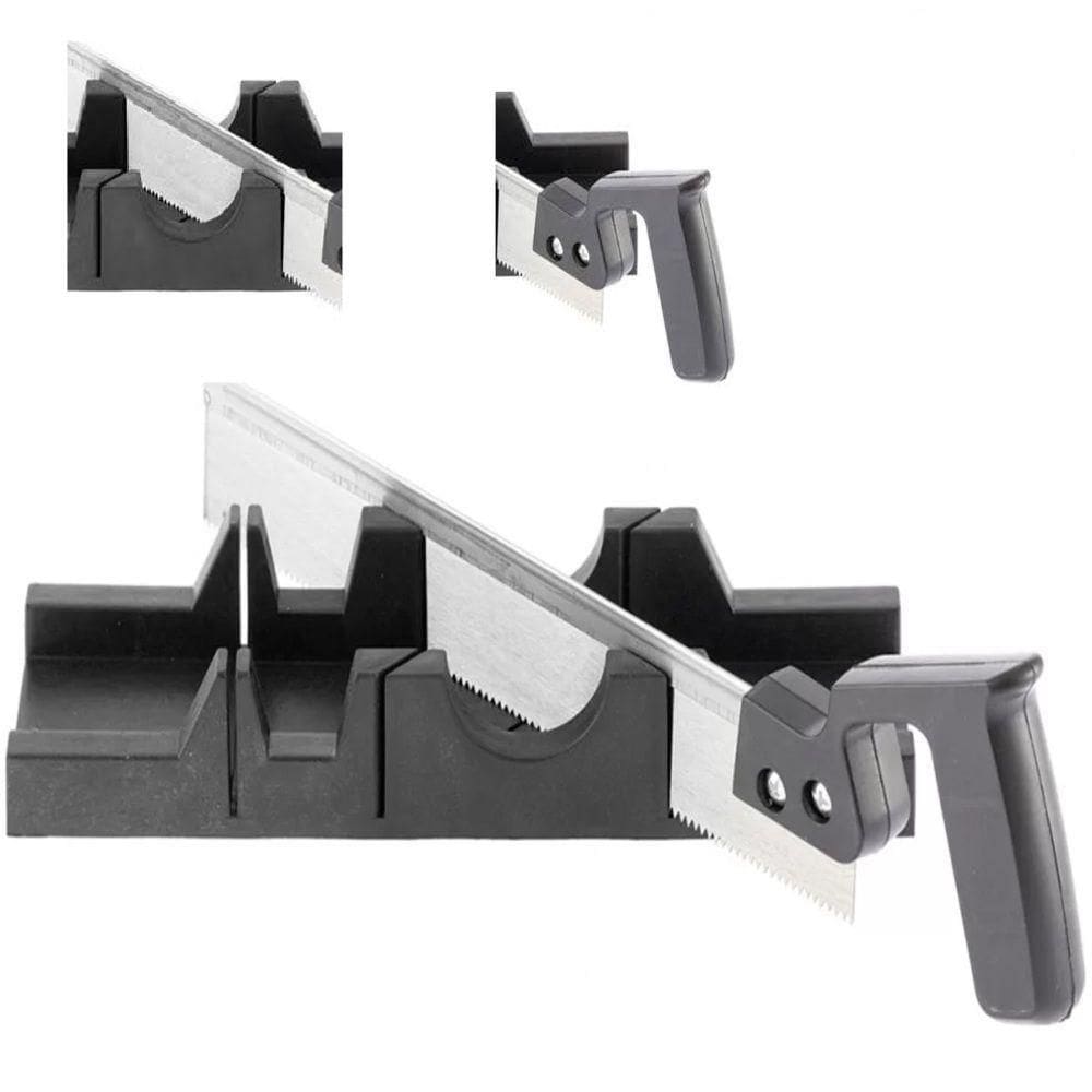 Caixa Meia Esquadria Manual Kit Gabarito Serrote Com Serra Corta Em Angulos 300mm Carpinteiro Profissional