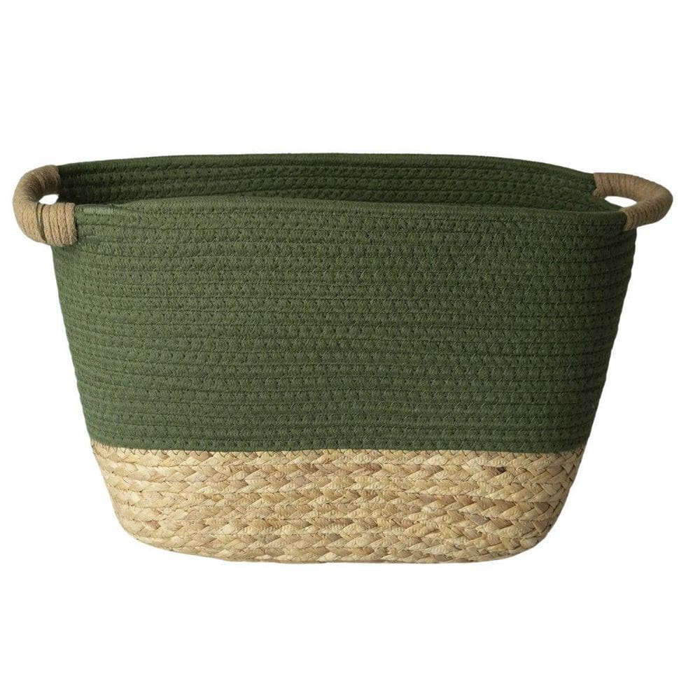 Cesto De Fibra Natural E Algodão C/Alça 46X29X28 Cm Verde