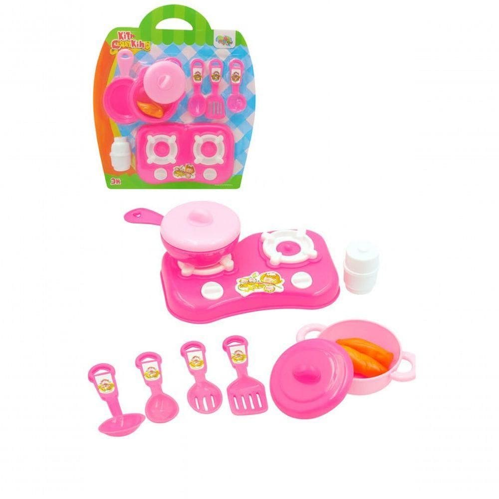 Casinha Kit Cozinha Infantil Fogão Panelinhas 10 Peças Brinq