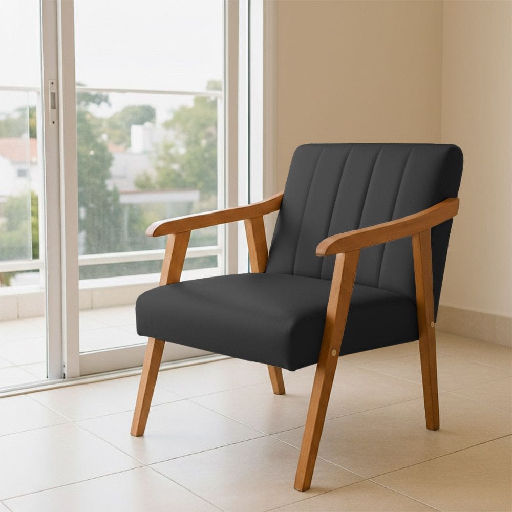 Poltrona Decorativa com Braço em Madeira Maciça Livia Courino Preto