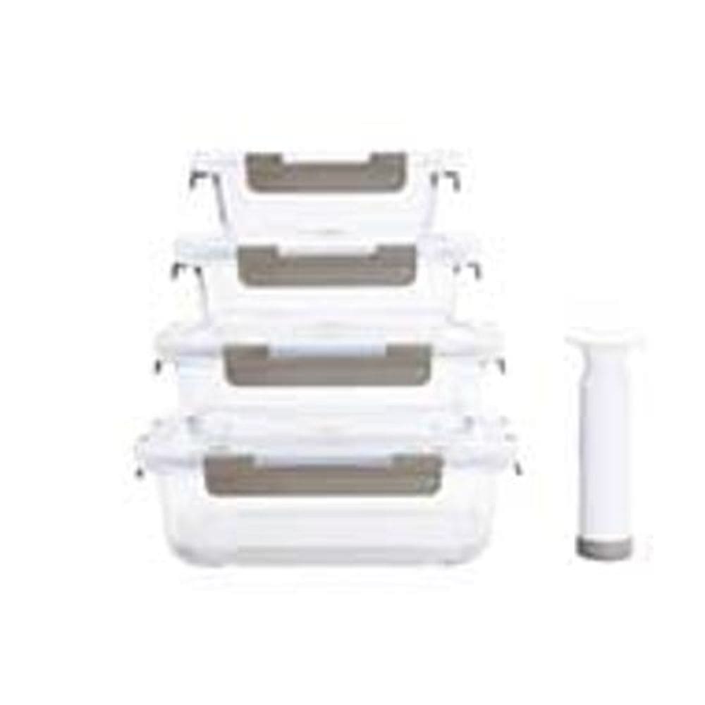 Kit 4 Potes Vidro Vácuo E Bomba Succção 1,52/1,04/640/370Ml