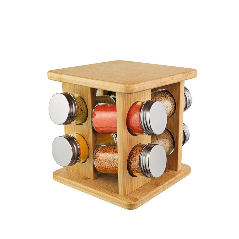Porta Condimentos Suporte Giratório De Bambu Pote Tempero