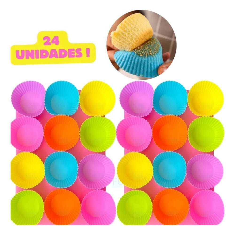 Kit 24 Forminhas De Silicone Colorida Antiaderente Cupcake