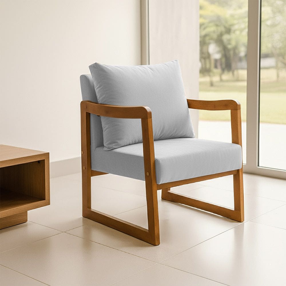 Poltrona Decorativa com Braço em Madeira Maciça Alice Veludo Cinza