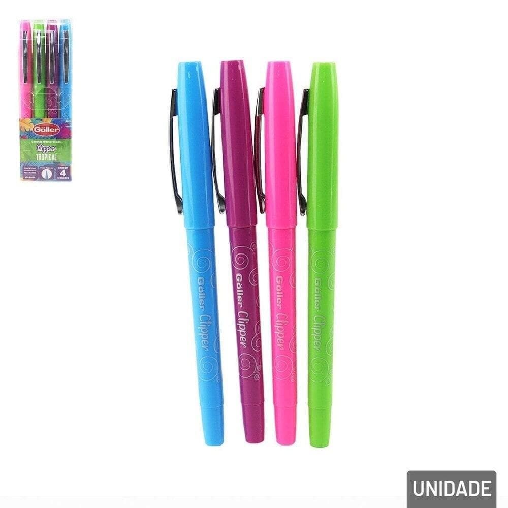 Caneta Hidrográfica 4 Peças Clipper Tropical - Tudo em Caixa