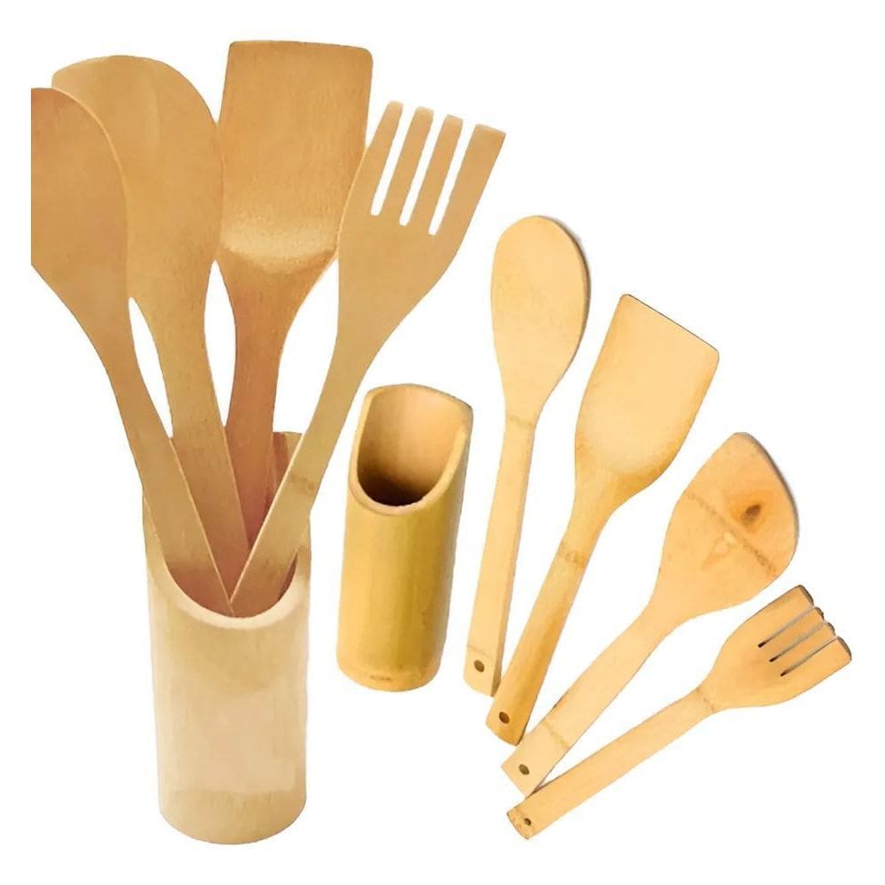 Utensílios Colher De Bambu De Pau Com Suporte E Espátulas