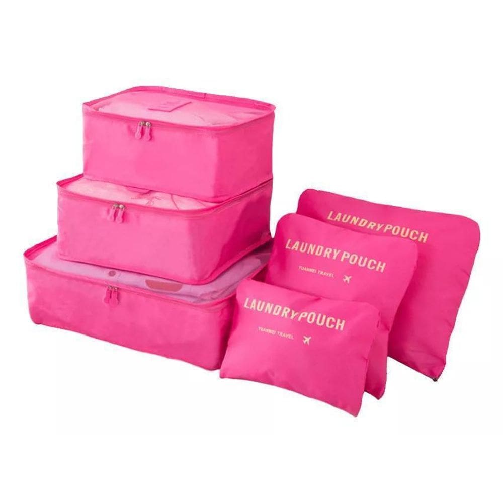 Kit Organizador De Malas Essencial Para Viagens 6 Peças Rosa