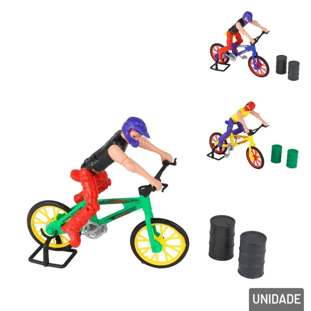 Bicicleta de Dedo 6 Peças com Boneco Color - Tudo em Caixa
