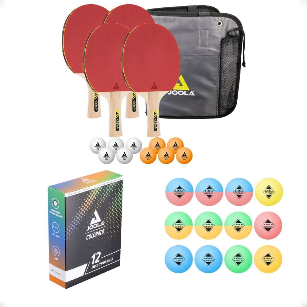 Kit Family Set (Maleta com 4 Raquetes e 10 Bolas) + Bola de Tênis de Mesa JOOLA Colorato 12 unidades