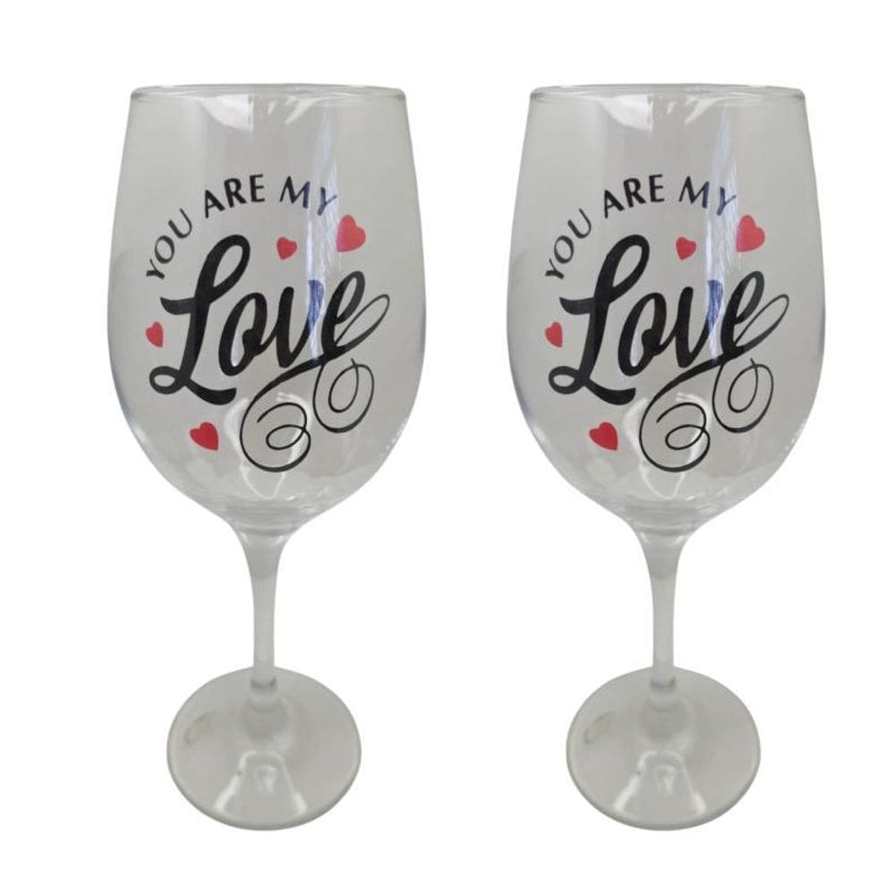 Kit 2 Taças Frase Love Namorados Personalizada Vinho 490Ml