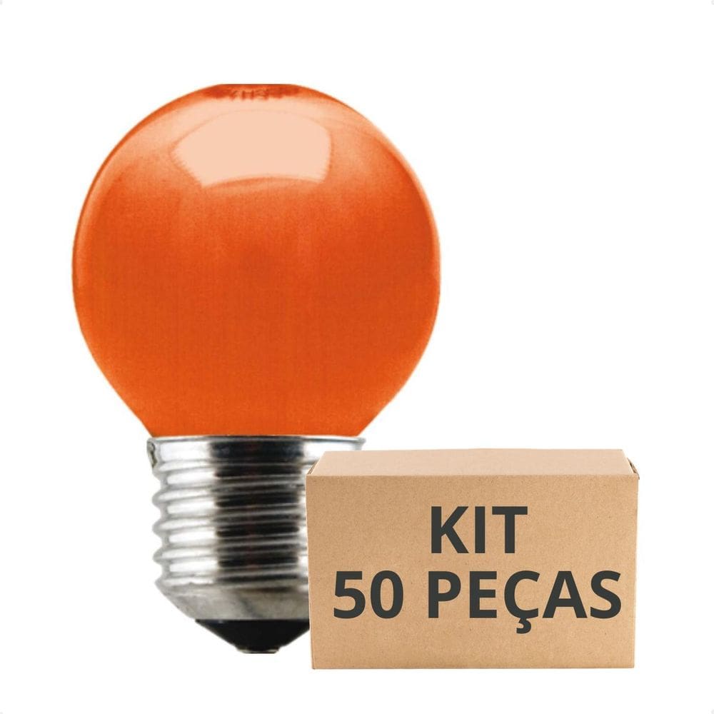 Kit 50 Lâmpadas Incand Bolinha Colorida 15W E27 Laranja 220V