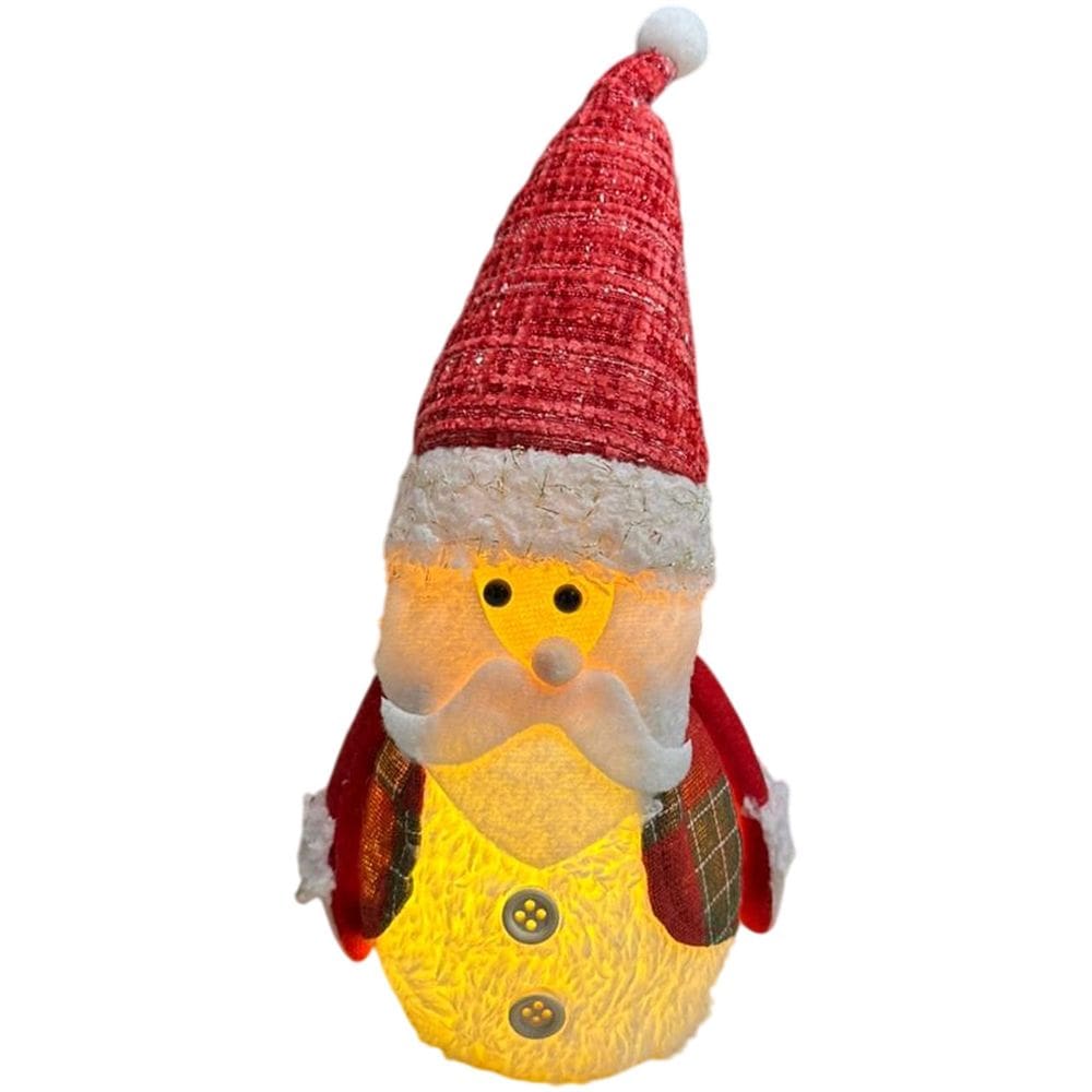 Enfeite de Natal Boneco de Feltro Papai Noel com LED 23cm Decorativo