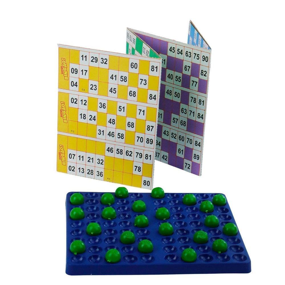 Bingo com 24 Cartelas Base e Bolinhas Tômbola - Tudo em Caixa