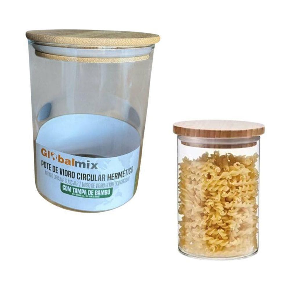 Pote De Vidro 800Ml Hermético Multiuso Com Tampa De Bambu