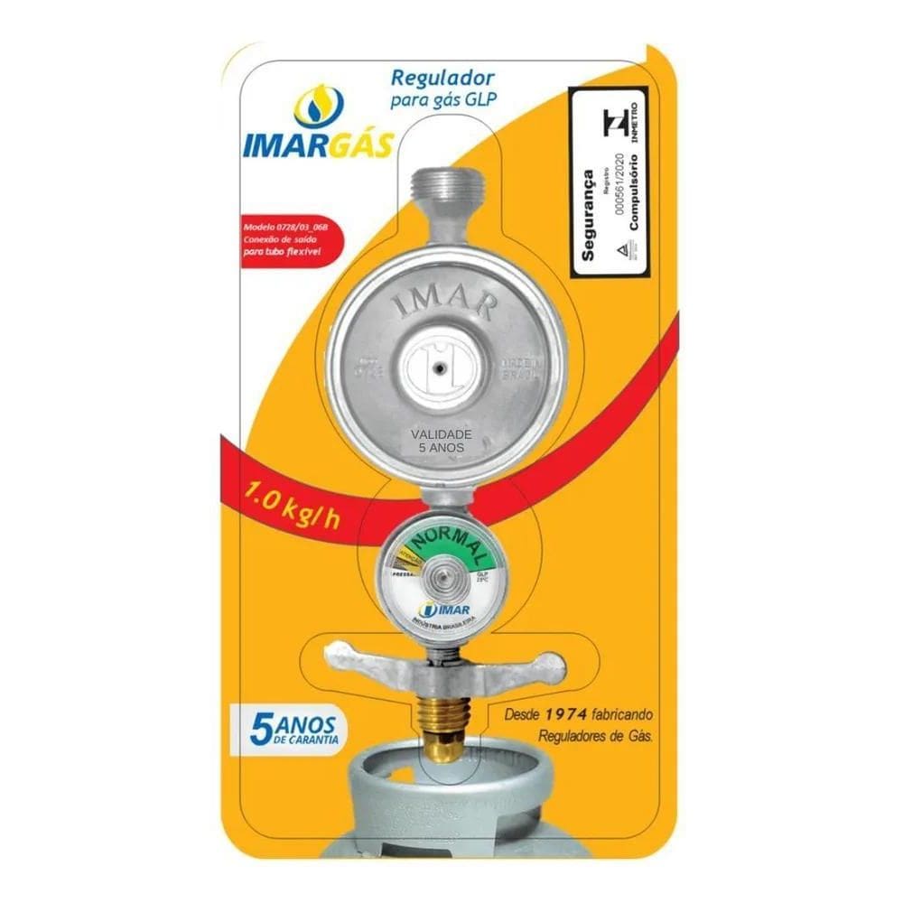 Regulador Registro Gás Imar Com Manômetro 1Kgh Rosca 1/2 Glp