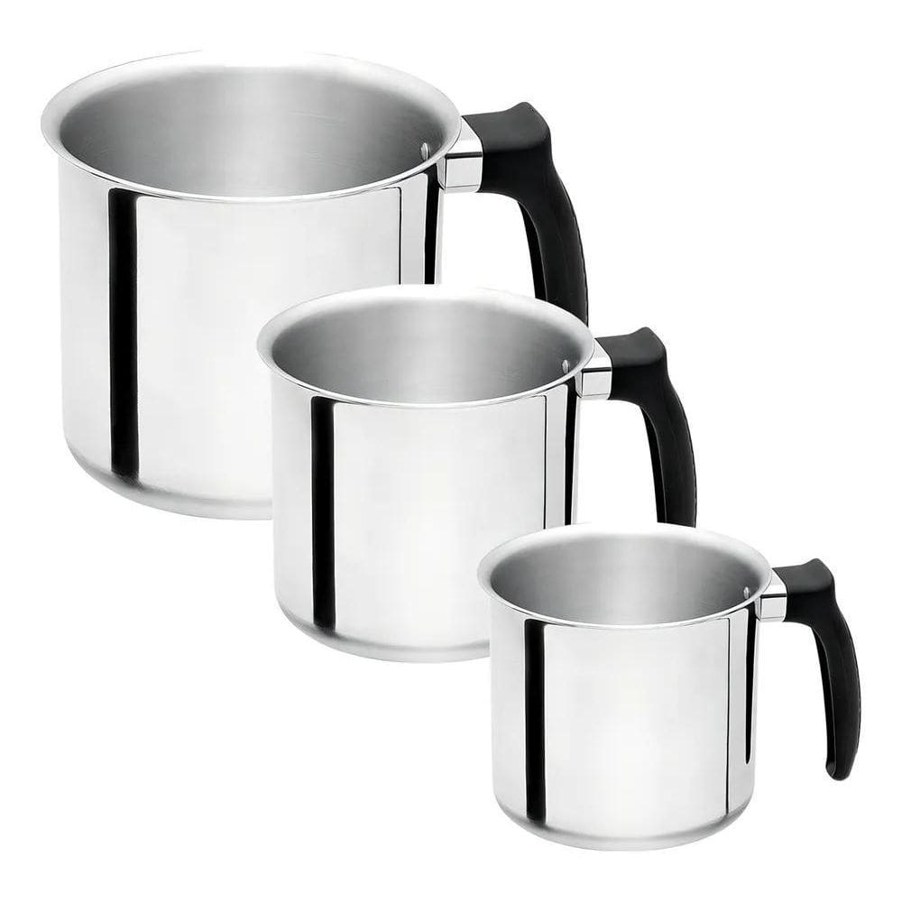 Conjunto De Canecao Leiteira Fervedor Polido 3 Pç. 12/14/16