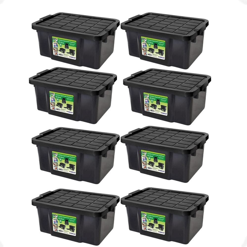 Kit 6 Caixas Organizadora Multiuso Preta 25L Empilhável