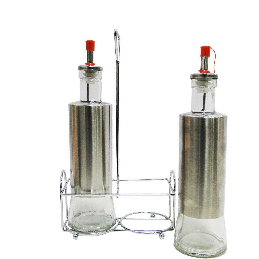 Galheteiro Vidro/Inox 300Ml 2 Peças Com Suporte