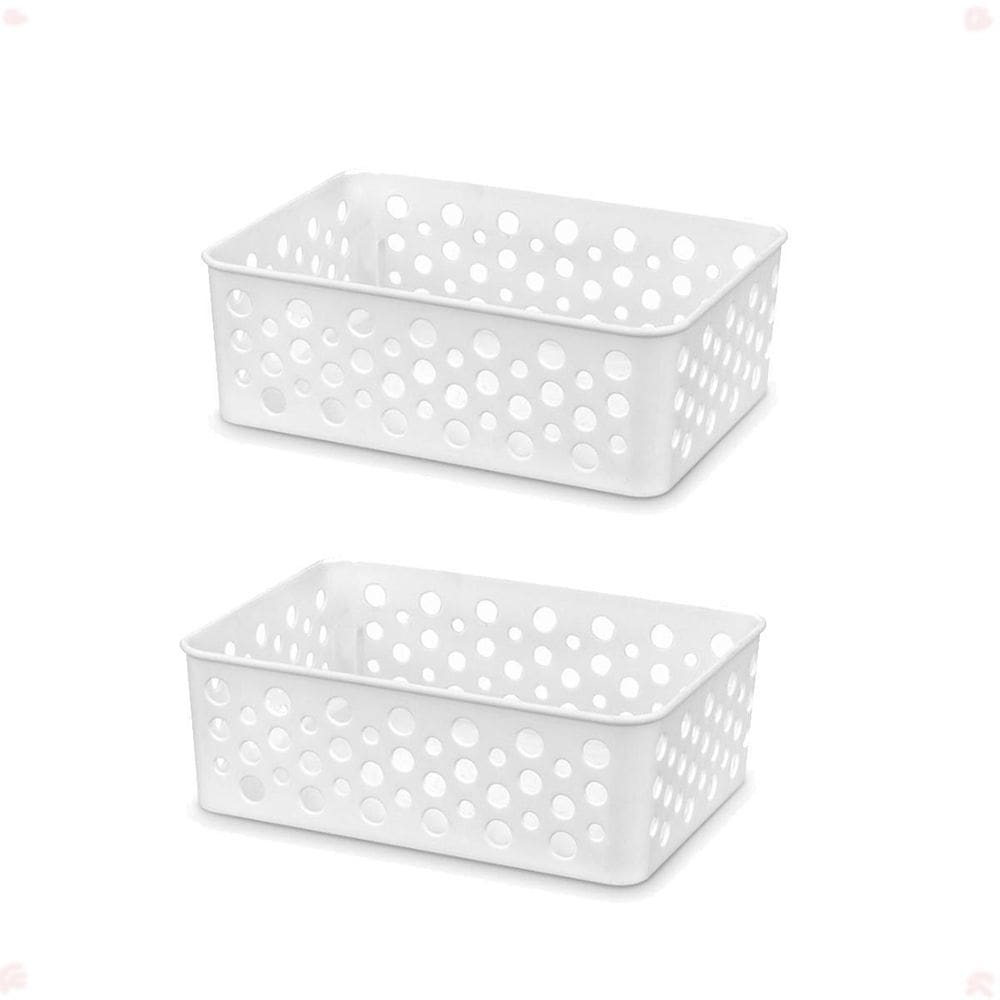 Kit 2 Cesto Organizador Decorativo P 19X13,8X6,5Cm Branco