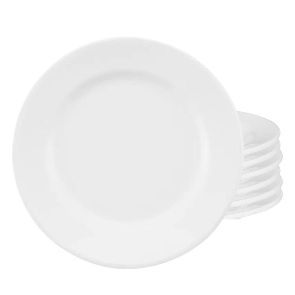 Jogo De Pratos Rasos Kit 6 Peças 24Cm Branco Com Aba Oxford