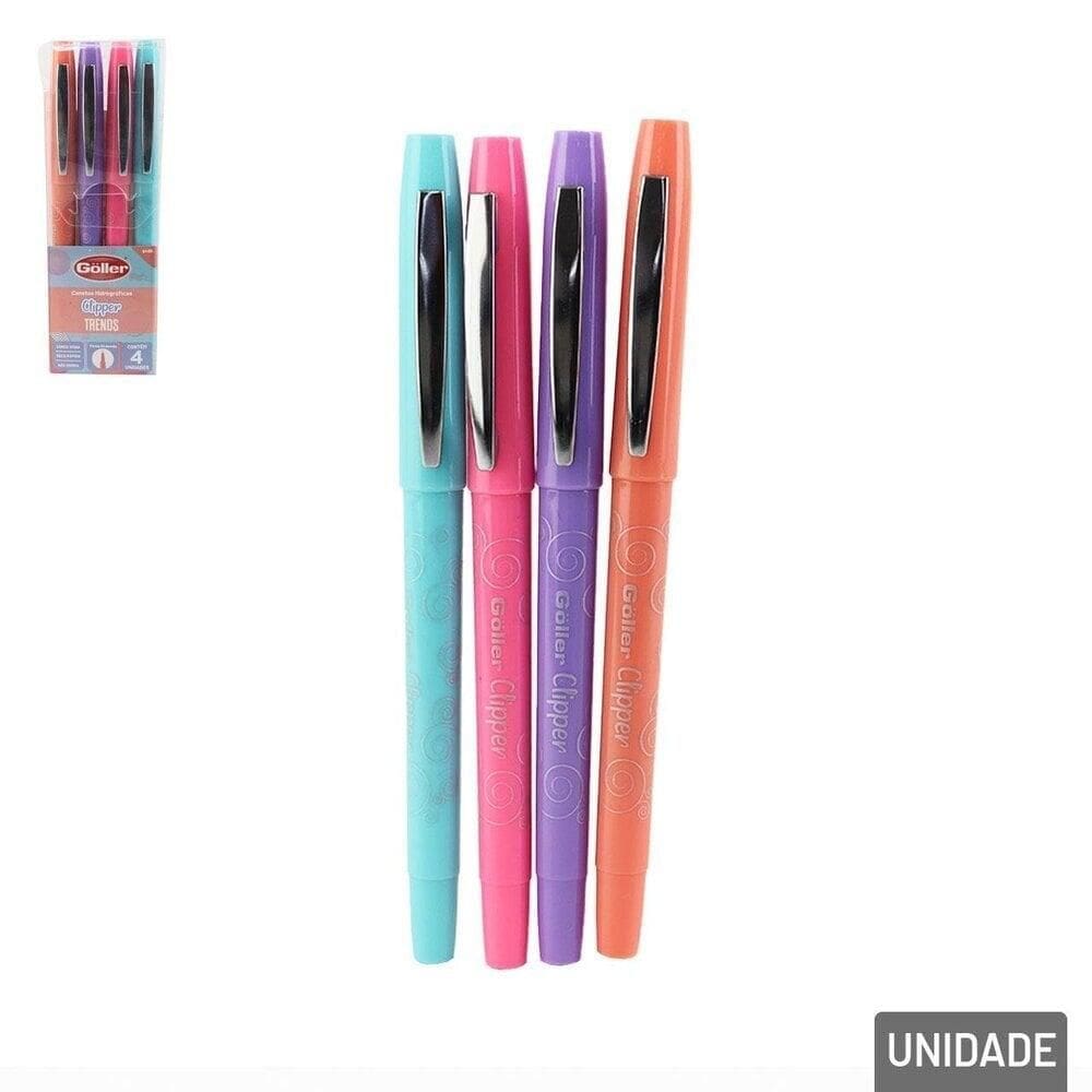 Caneta Hidrográfica 4 Peças Clipper Trend - Tudo em Caixa