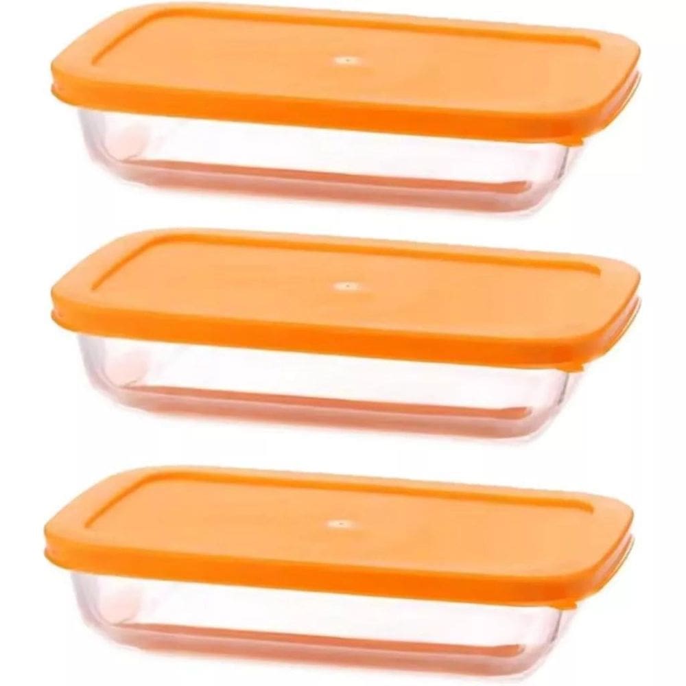 Jogo Com 3 Potes De Vidro Com Tampa Borosilicato 700Ml