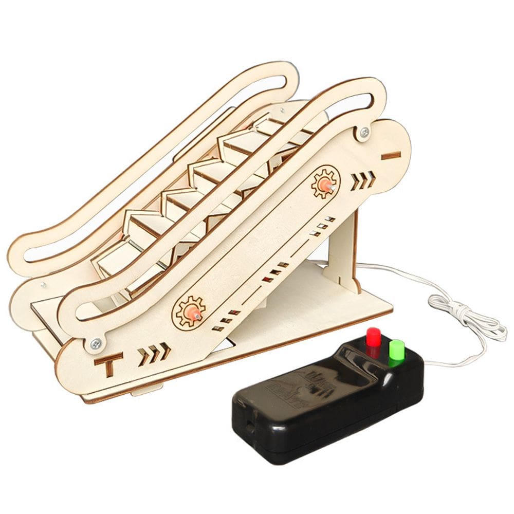 Kit científico DIY: escada rolante de madeira, movimentação elétrica para crianças