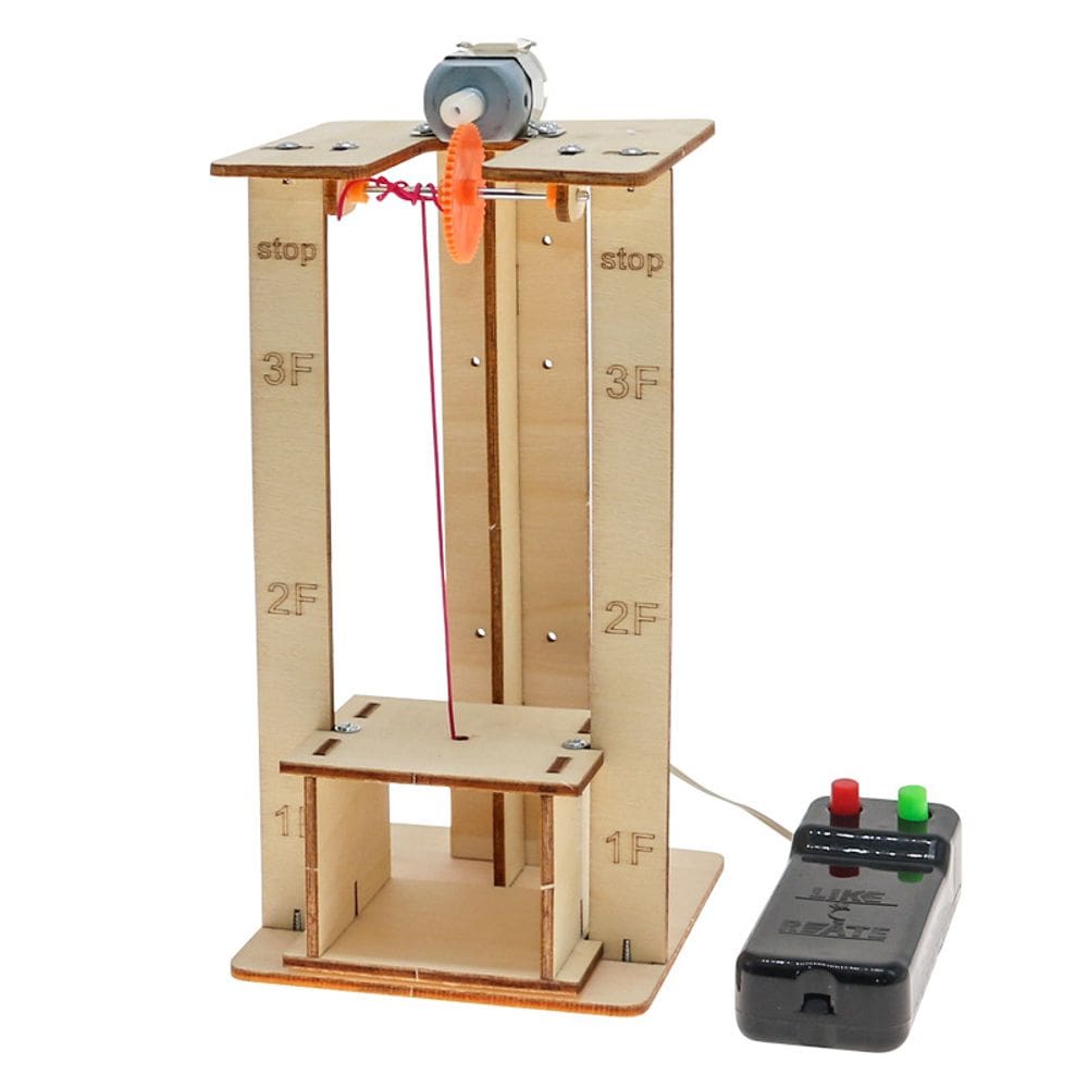 Kit científico: elevador de madeira DIY com motor e controle remoto para crianças
