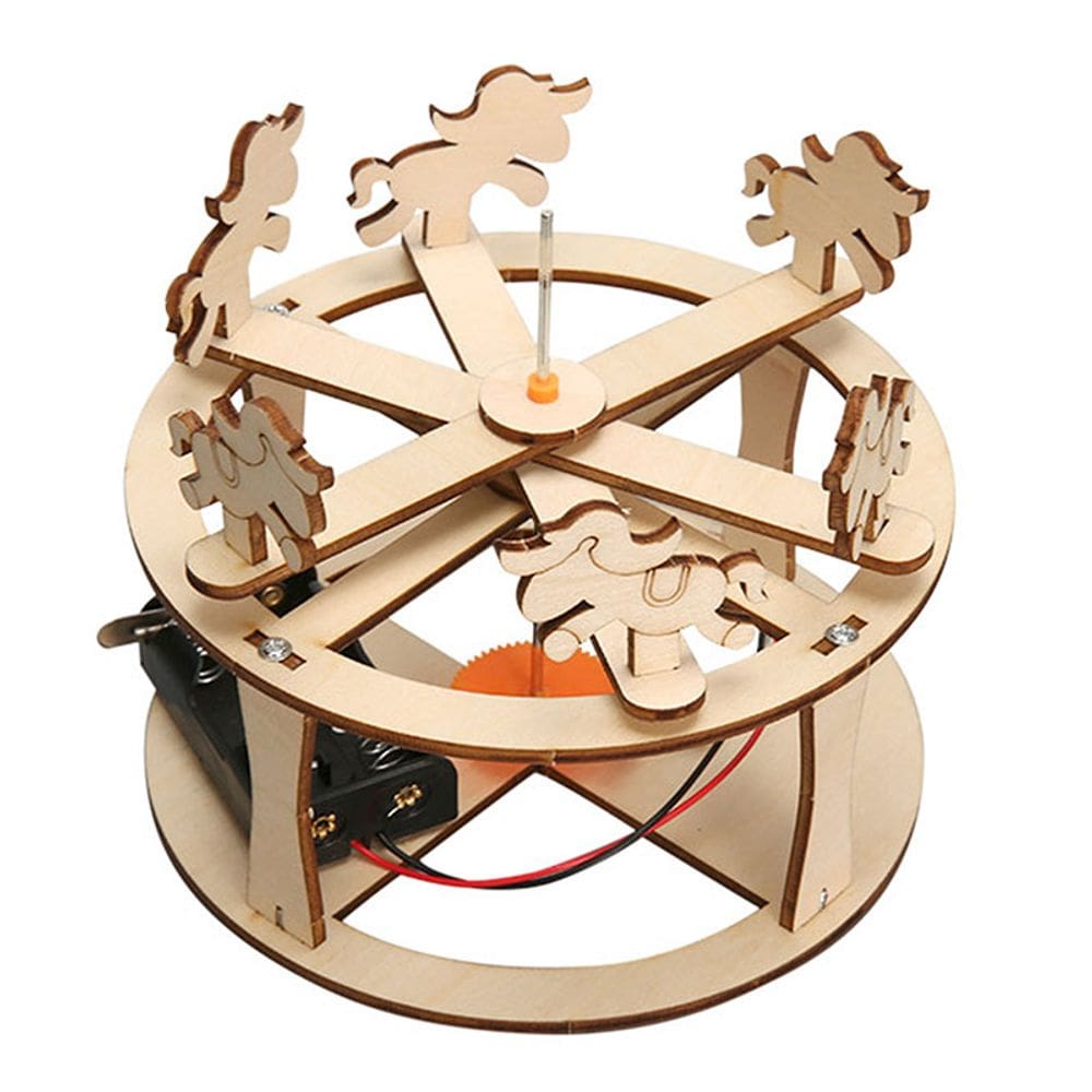 Kit de experimentos científicos STEM de carrossel elétrico de madeira