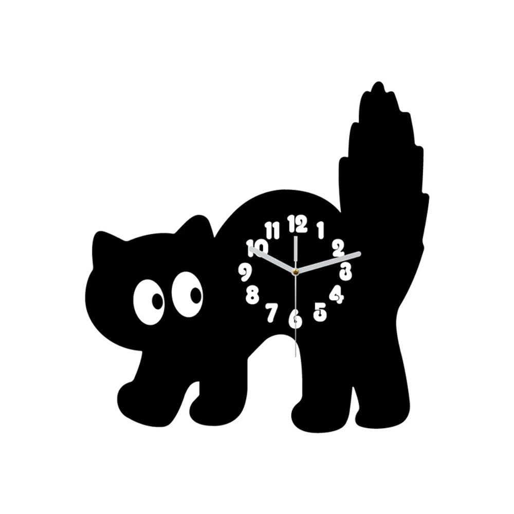 Relógio de parede Creative Black Acrylic Cute Cartoon Cat Design