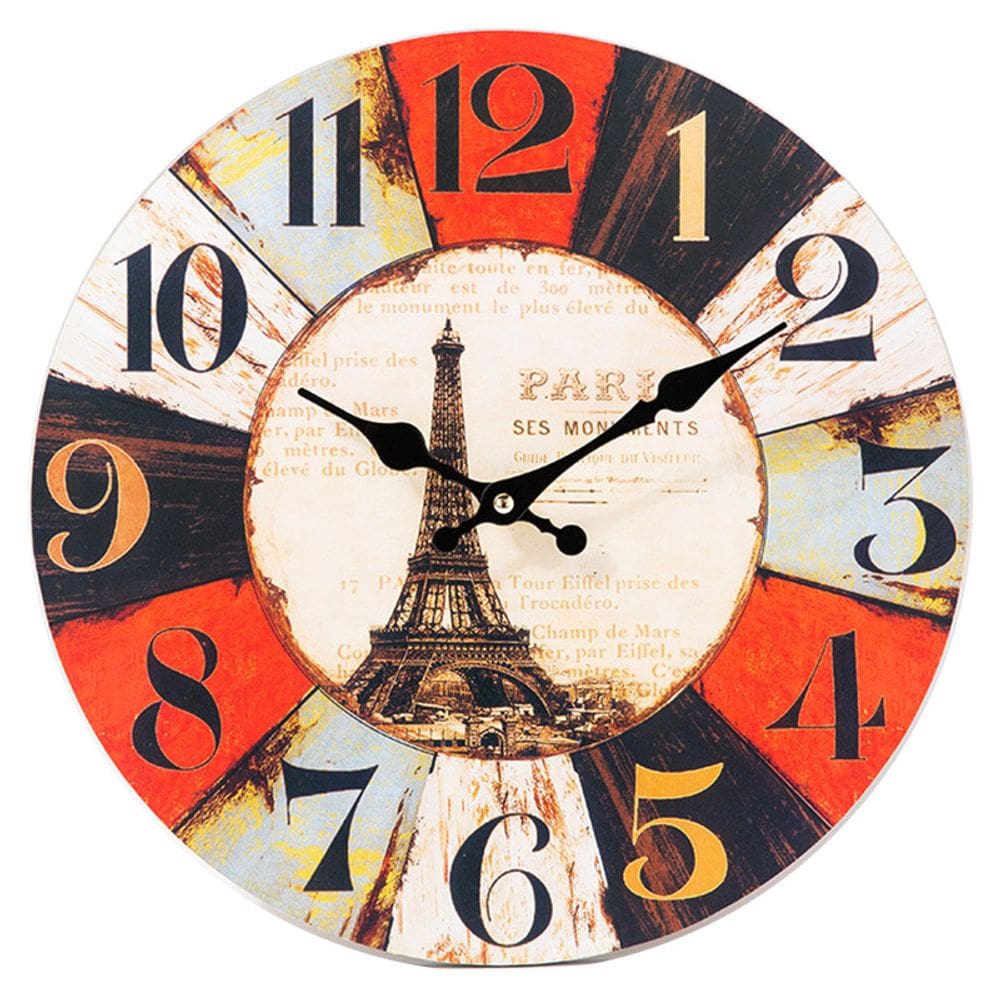 Relógio de parede Paris Eiffel Tower com design vintage de 14 polegadas