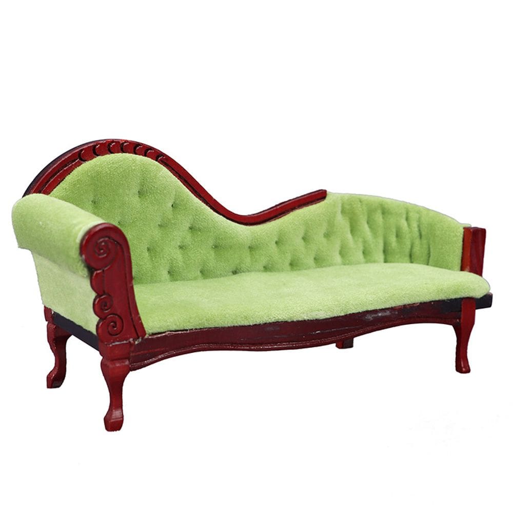 Miniatura de veludo verde Chaise Lounge Dollhouse em escala 1:12