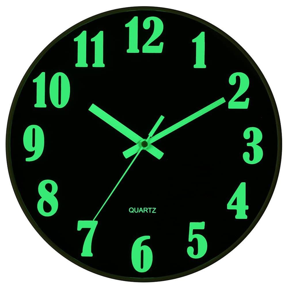 Relógio de parede Glow in the Dark Silent, moldura de MDF de 30x30cm
