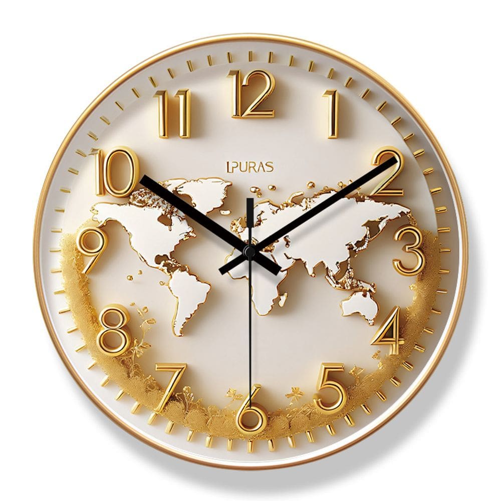 Relógio de parede Modern World Map 30 cm Silent Non-Ticking Gold