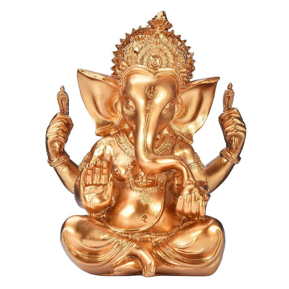 Estátua Golden Ganesha 4, estatueta de resina, elefante hindu, 9,5 cm