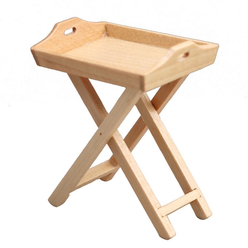 Mesa de bandeja de móveis Dollhouse em miniatura em madeira em escala 1:12