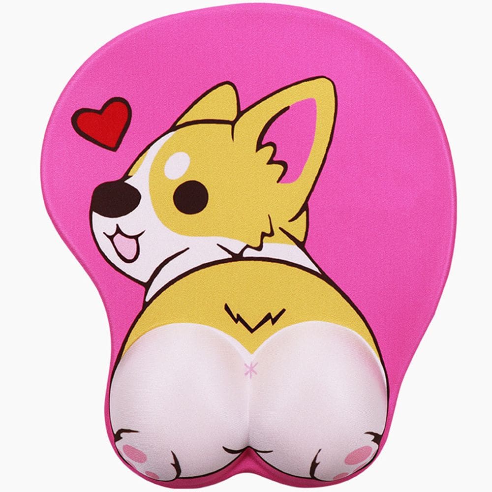 Mouse Pad Cute Corgi Dog com apoio de pulso de silicone 3D 26x21cm