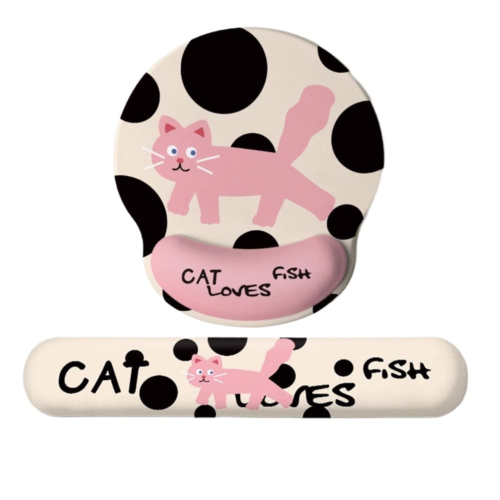 Conjunto de descanso de pulso para mouse pad e teclado Memory Foam Pink Cat