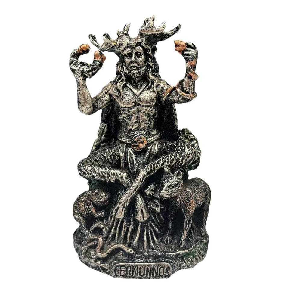 Estátua Cernunnos, Deus Celta dos Animais, 17,5 cm, resina prateada