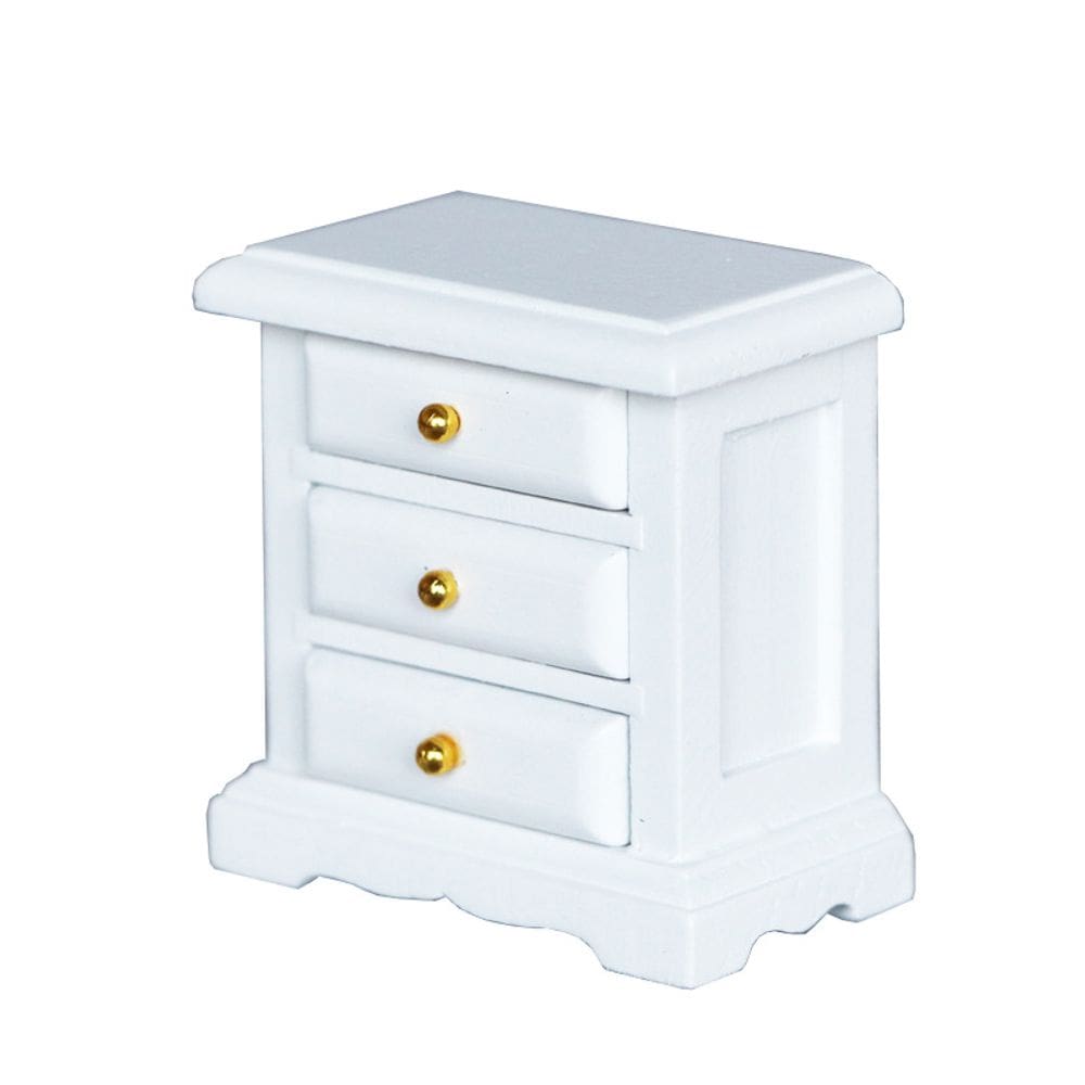 Móveis de casa de bonecas em miniatura Armário de gaveta branco de madeira