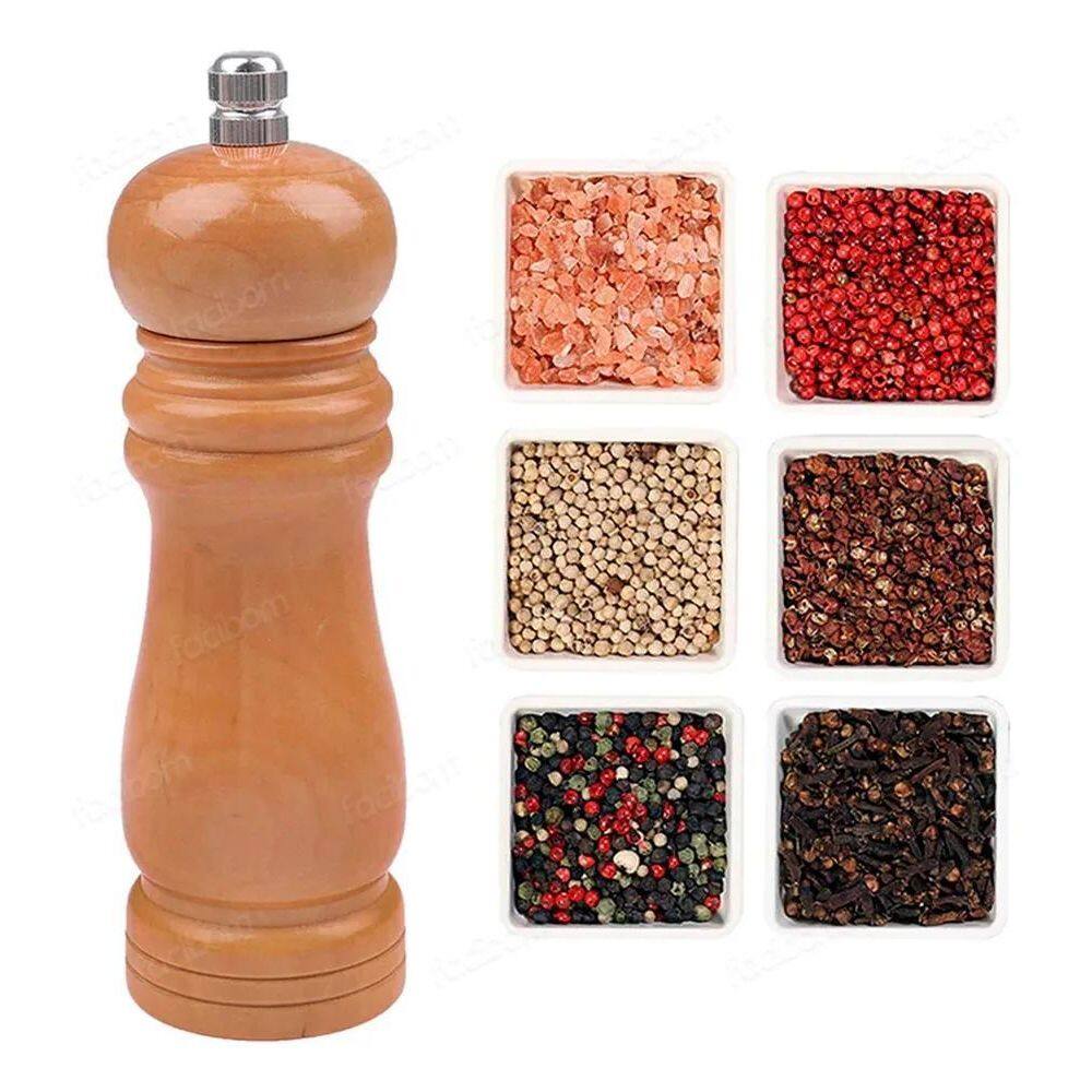 Moedor Manual Pimenta Sal Grãos Tempero Condimento Madeira