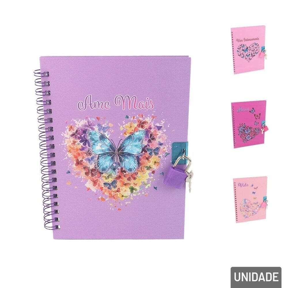 Diário Secreto 45 FL com Cadeado Borboleta G - Tudo em Caixa