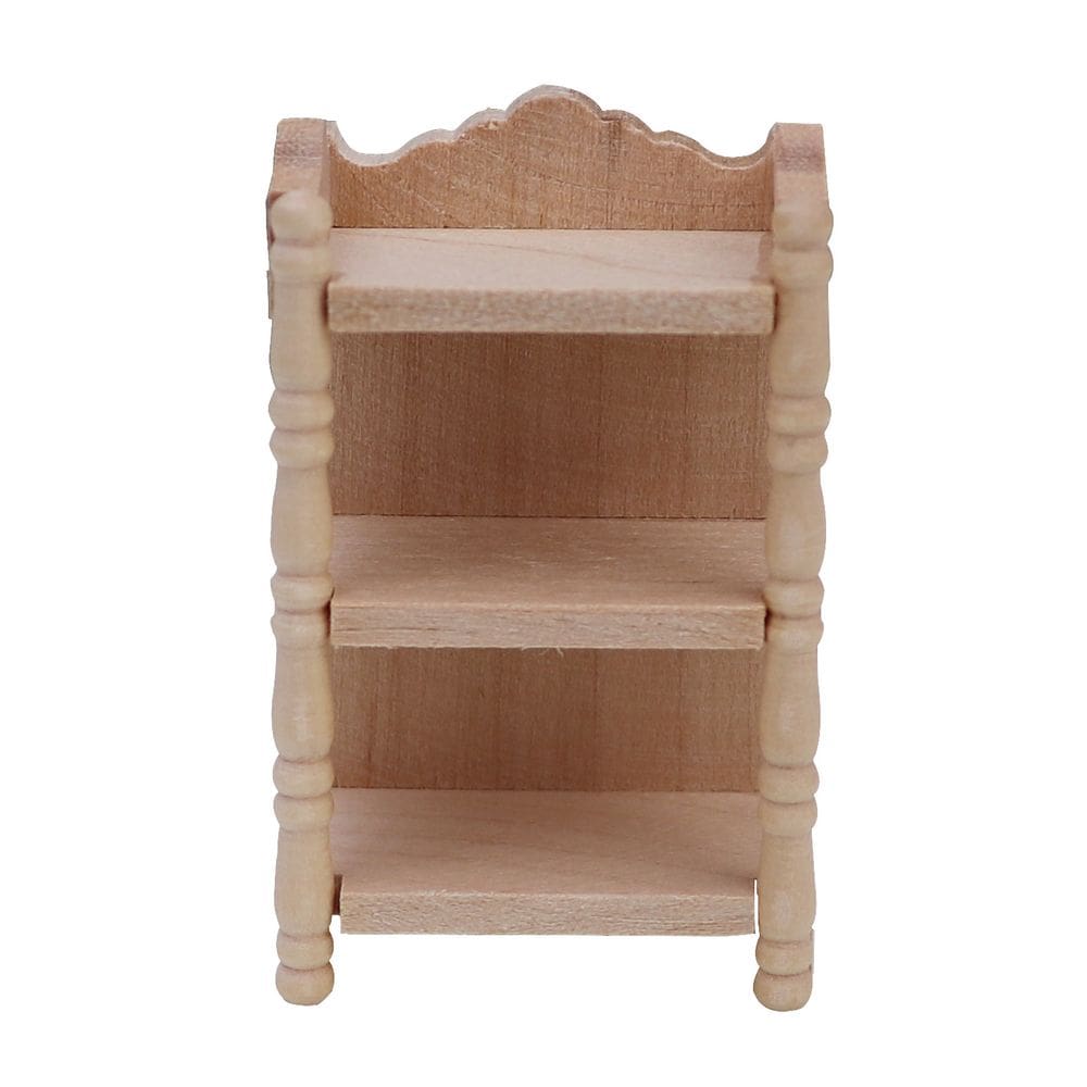 Prateleira de móveis de casa de bonecas em miniatura de madeira em escala 1:12