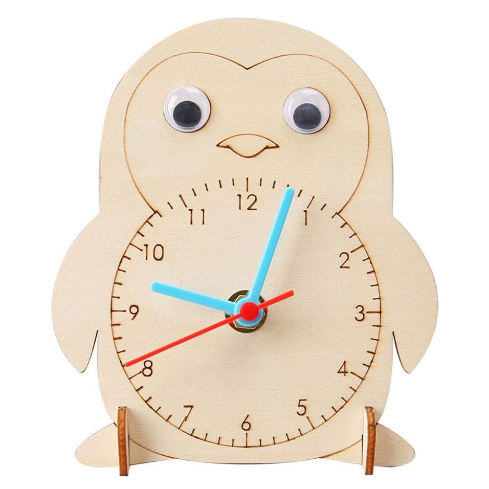 Experimentos científicos: relógio de pinguim de madeira DIY, modelo infantil