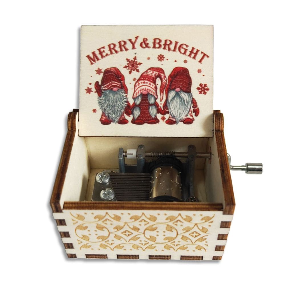 Caixa de música Merry & Bright Christmas Hand Krank Wood 6,4 cm