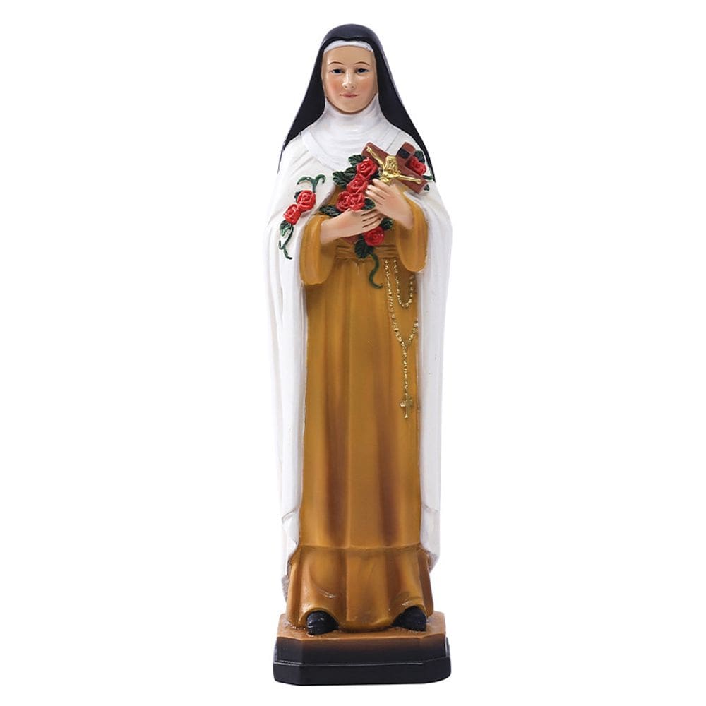 Figura de escultura Freira segurando rosas e crucifixo 20,7 cm - Resina