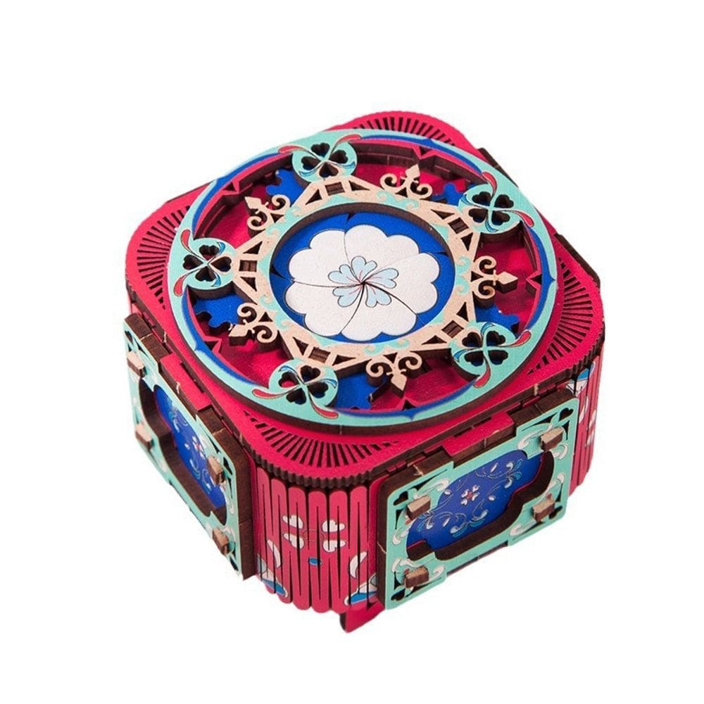 Kit de caixa de música Wooden DIY Four-Leaf Clover Hand-Crank 3D Mec