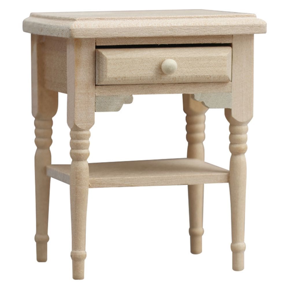 Mobiliário de casa de bonecas em miniatura, mesa de cabeceira de madeira