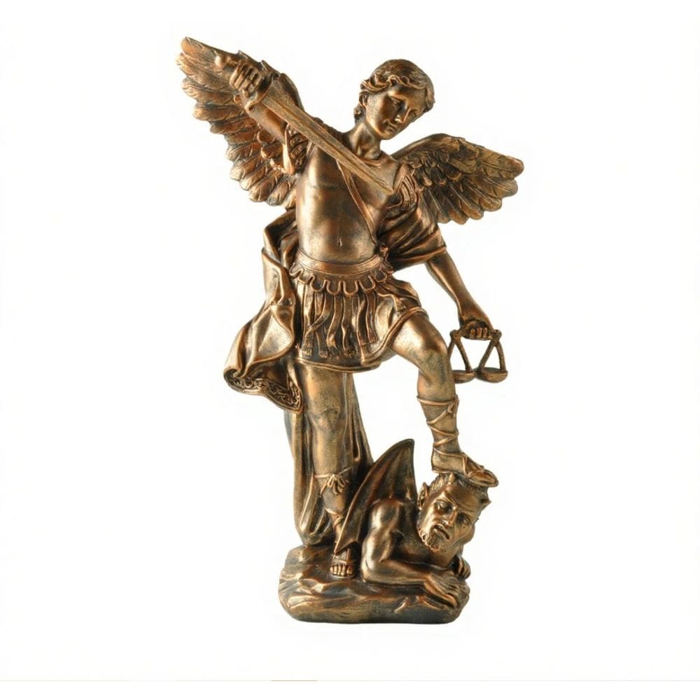 Estátua do Arcanjo Miguel em resina de 29 cm de altura com base