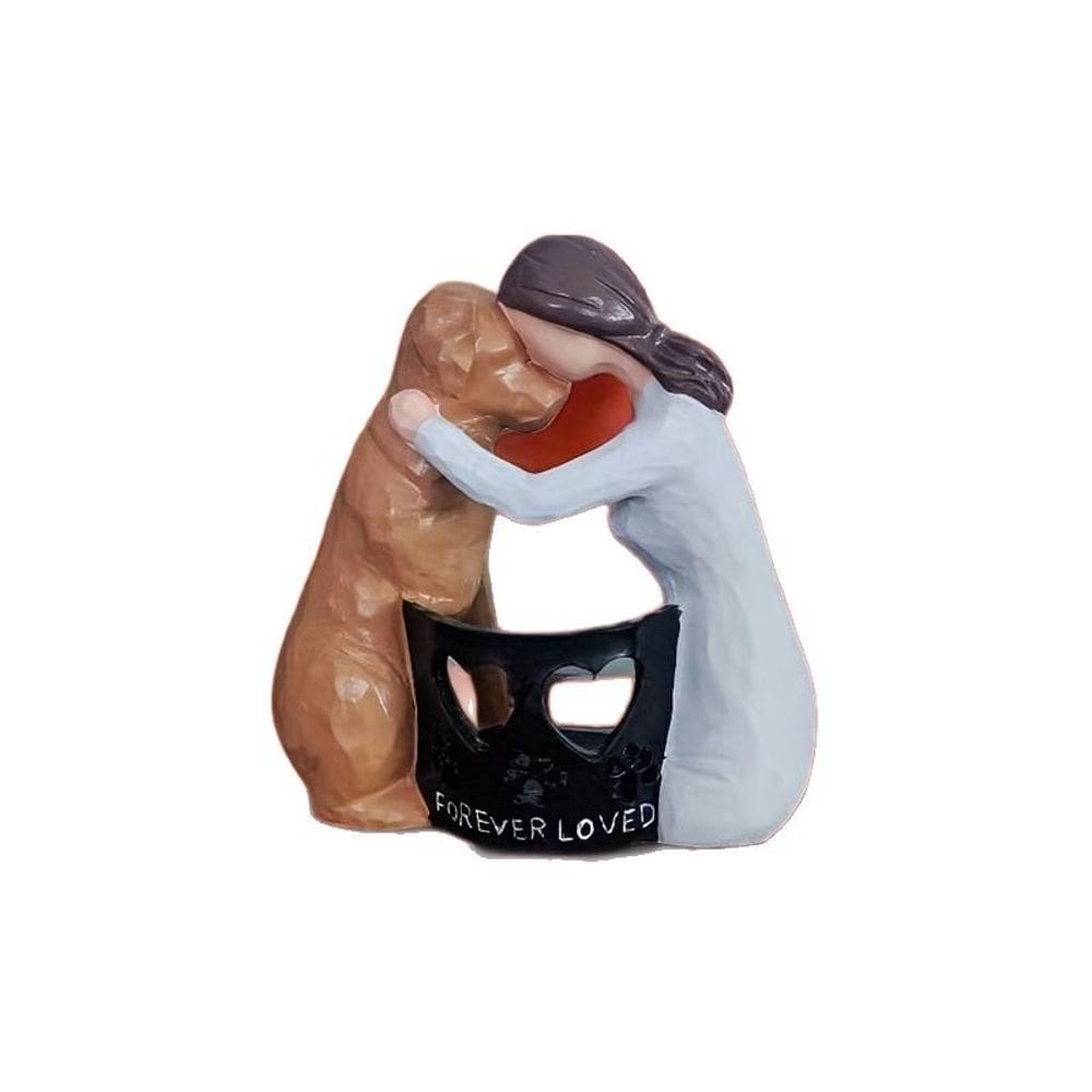 Escultura de casal apaixonado com cachorro Estátua de resina de 18 cm